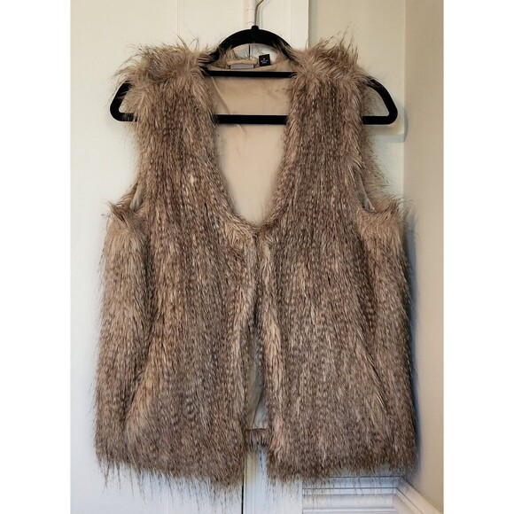 Allen Schwartz Allen B. Faux Fur Vest Brown Cream Womens Size Medium - Picture 1 of 5